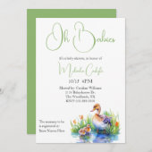 Mama und Twin Ducklings Babydusche Einladung (Vorne/Hinten)