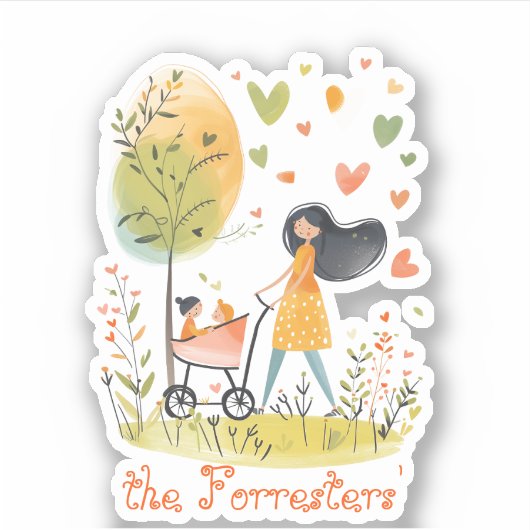 Mama und Twins auf Stroller Aufkleber (Vorderseite)