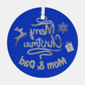 Mama und Vater Frohe Weihnachten Silber auf Blau | Ornament Aus Glas (Rückseite)