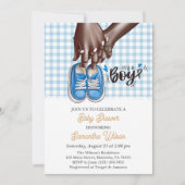Mama und Vater mit Blue Shoes Baby Dusche Einladung (Vorderseite)