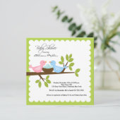 Mama- und Vater-Vögel mit TRIPLETS Babydusche Einladung (Stehend Vorderseite)