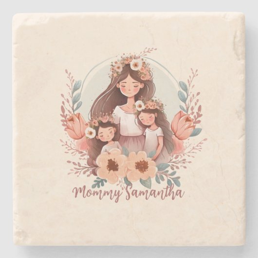 Mama und zwei Töchter Steinuntersetzer (Vorderseite)