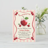 Mama und Zwillingsjunge Mädchen Baby Cherry Baby S Einladung (Stehend Vorderseite)