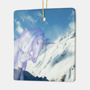 Mama Unicorn und Baby Keramikornament