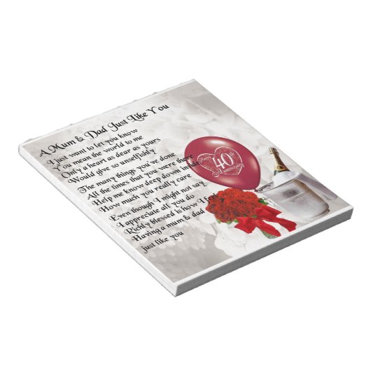 Mama & Vater Gedicht - 40. Hochzeitstag Notizblock (angewinkelt)