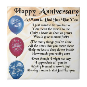 Mama & Vater Gedicht - Happy Anniversary - Cream Fliese