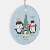 Mama, Vater & Kinderpinguine Keramik Ornament (Rechts)