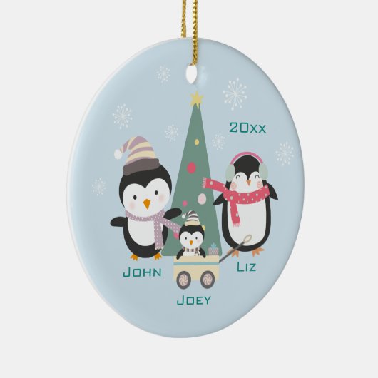 Mama, Vater & Kinderpinguine Keramik Ornament (Rechts)
