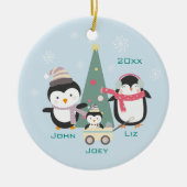 Mama, Vater & Kinderpinguine Keramik Ornament (Vorne)