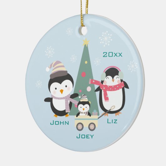 Mama, Vater & Kinderpinguine Keramik Ornament (Links)