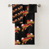 Mama Vater Rotes Herz Tattoo Badhandtuch Set (Insitu)
