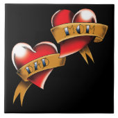 Mama Vater Rotes Herz Tattoo Fliese (Vorderseite)