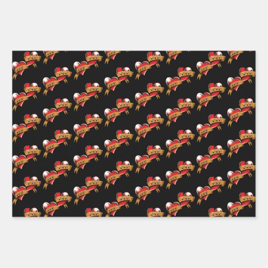 Mama Vater Rotes Herz Tattoo Geschenkpapier Set (Vorderseite)