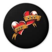 Mama Vater Rotes Herz Tattoo Keramikknauf (Vorderseite)