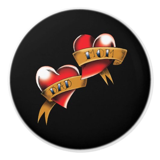 Mama Vater Rotes Herz Tattoo Keramikknauf (Vorderseite)