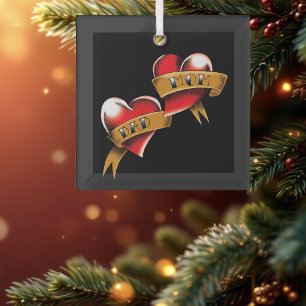 Mama Vater Rotes Herz Tattoo Ornament Aus Glas