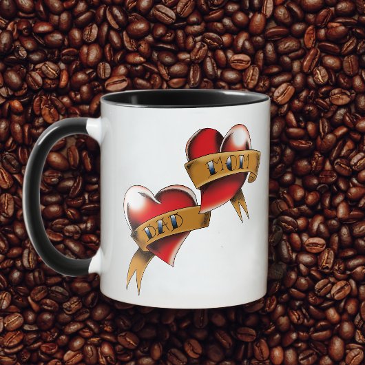 Mama Vater Rotes Herz Tattoo Tasse