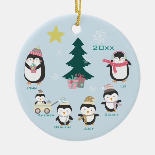 Mama, Vater & Vier Kinder ~ Pinguine Keramik Ornament (Vorne)