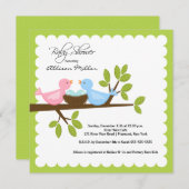 Mama & Vater Vögel mit TWINS Babydusche Einladung (Vorne/Hinten)