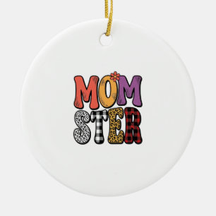 Mama Vintage Mom Leopard Karo Typografie Design Keramik Ornament