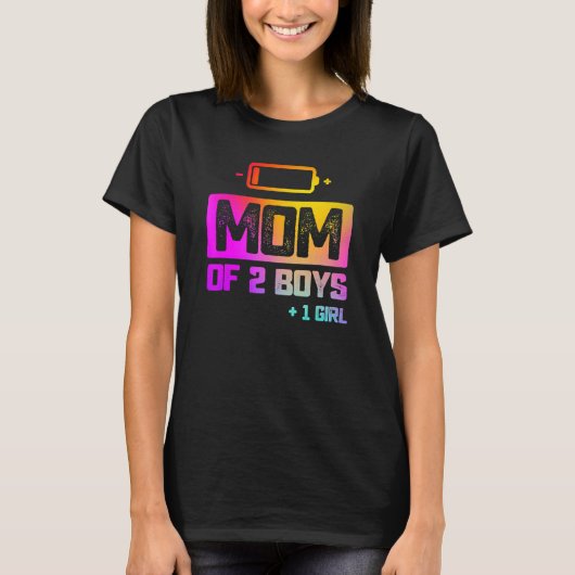 Mama von 2 Jungen 1 Mädchen mit niedrigem Akku T-Shirt (Vorderseite)