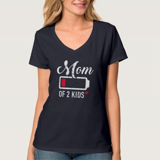 Mama von 2 Kindern mit niedrigem Akku T-Shirt (Vorderseite)