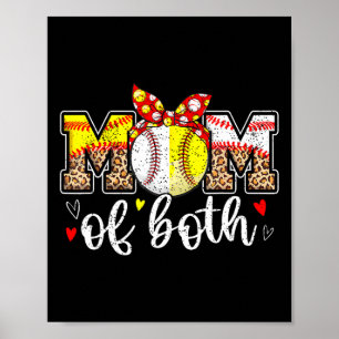 Mama von beiden Messy Bun Baseball Softball Leopar Poster
