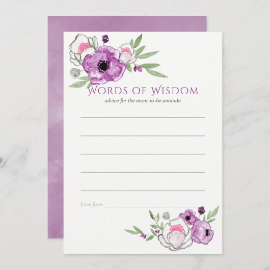 Mama von Blumenviolett und Milchdusche Einladung (Vorne/Hinten)