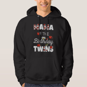 Mama von Geburtstag Twins Floral Familie Ladybug B Hoodie