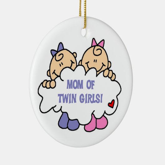 Mama von Twin Girls T - Shirt und Geschenken Keramik Ornament (Rechts)