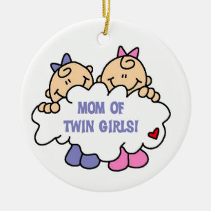 Mama von Twin Girls T - Shirt und Geschenken Keramik Ornament