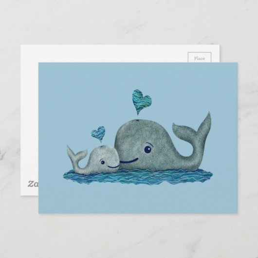 Mama von Walen und Kinderschwimmen im Meer Postkarte (Vorne/Hinten)