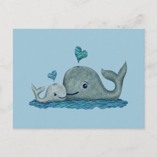 Mama von Walen und Kinderschwimmen im Meer Postkarte
