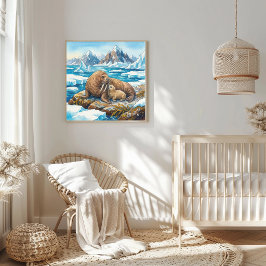 Mama Walross und Kinderkrippe Poster