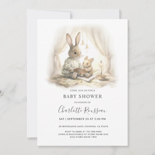 Mama Watercolor Baby Bunny Rabbit Babydusche Einladung (Vorderseite)