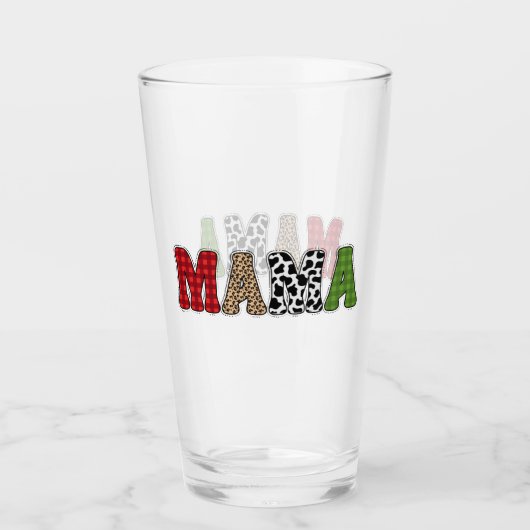 Mama Weihnachten Karomuster Design Glas (Vorderseite)