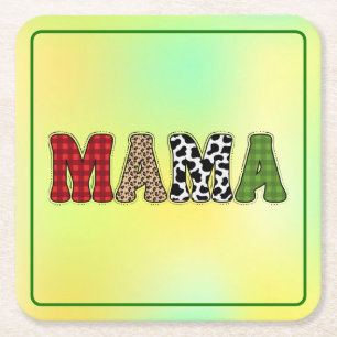Mama Weihnachten Karomuster Design Rechteckiger Pappuntersetzer