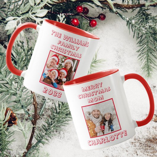 Mama Weihnachts Foto Rot & Weiß Tasse