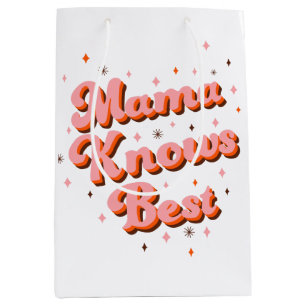 Mama weiß am besten Pink Braun Lustige Retro-Schri Mittlere Geschenktüte