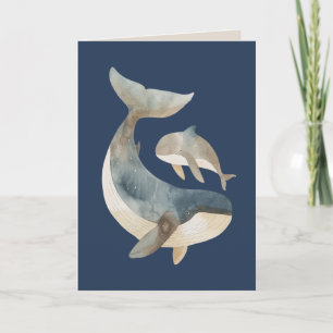 Mama Whale & Calf mit Foto Navy Blue Mother Day Karte