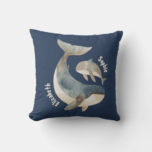Mama Whale Individuelle Name Navy Blue Mother Day Kissen (Vorderseite)