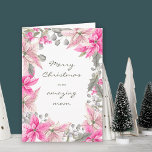 Mama Winter Floral Pink Poinsettia Weihnachten Karte<br><div class="desc">Editable Winter florale Weihnachtskarte für Ihre phantastische Mutter (oder personalisieren Sie für Ihre Ehefrau, Nana, Schwester etc). Hübsche Aquarellgestaltung mit rosa Poinsettia, heiligen, eukalyptus-Blätter und rosa und weiße Snowberries. Die Vorlage ist für Sie Set, um die Feiertagsgrüße innen und außen bearbeiten - oder Sie können alle Bereiche leer verlassen, die...</div>