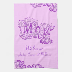 Mama wir Liebe Sie malvenfarbenes Küchentuch
