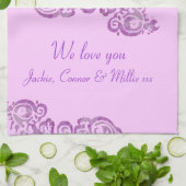 Mama wir Liebe Sie malvenfarbenes Küchentuch (Gefaltet)