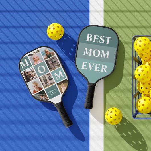 Mama Wir Liebe Sie | Moderner 8-Foto-Farbblock Pickleball Schläger