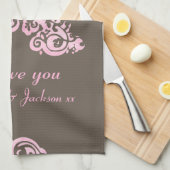 Mama wir Liebe Sie rosa und braun Küchentücher (Viertel Falte)