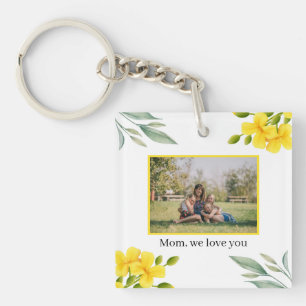 Mama wir lieben dich gelbe Blumen-Foto Schlüsselanhänger