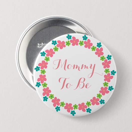 Mama wird Baby Dusche pink blau blauer Blume Button (Vorne & Hinten)