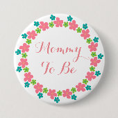 Mama wird Baby Dusche pink blau blauer Blume Button (Vorderseite)