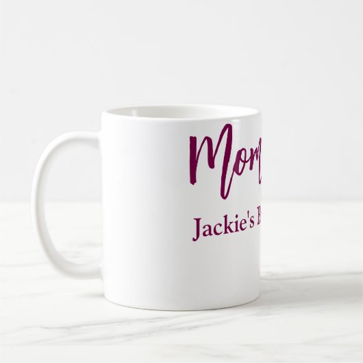 Mama-wird-Baby-Party-Name-Datum-rosa-einfach-minim Kaffeetasse (Links)